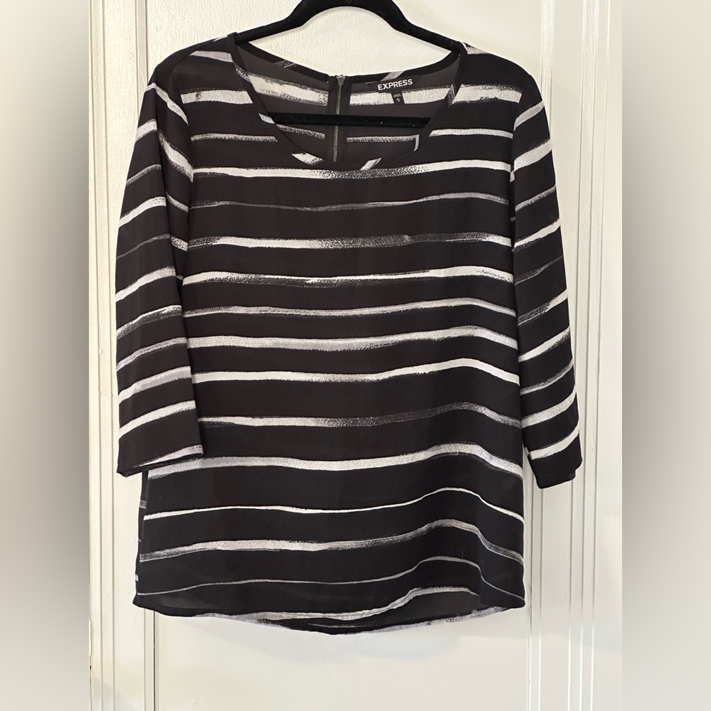 Express Black and White Striped Blouse